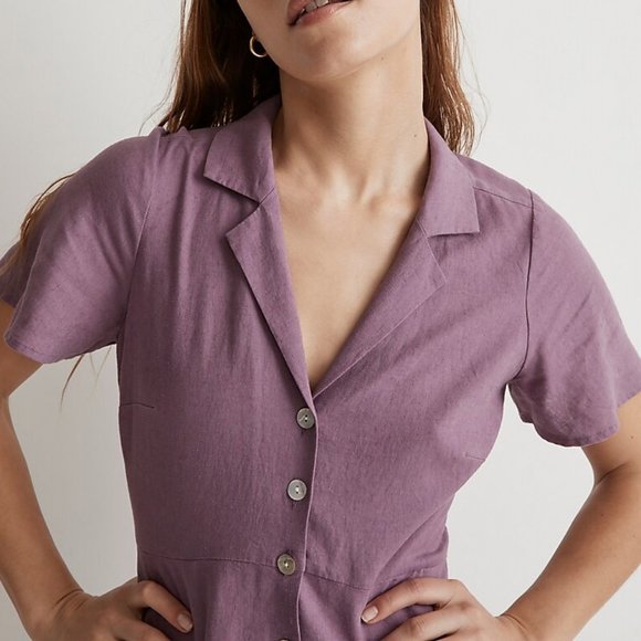 MADEWELL Kacie Mini Shirtdress Linen Button Front Antique Purple Retro $118 - Picture 4 of 10